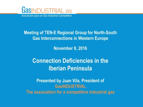 Meeting of TEN-E Regional  Group for  North-South Gas  Interconnections  in Western  Europe