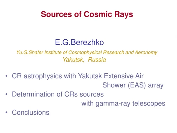 Sources of Cosmic Rays