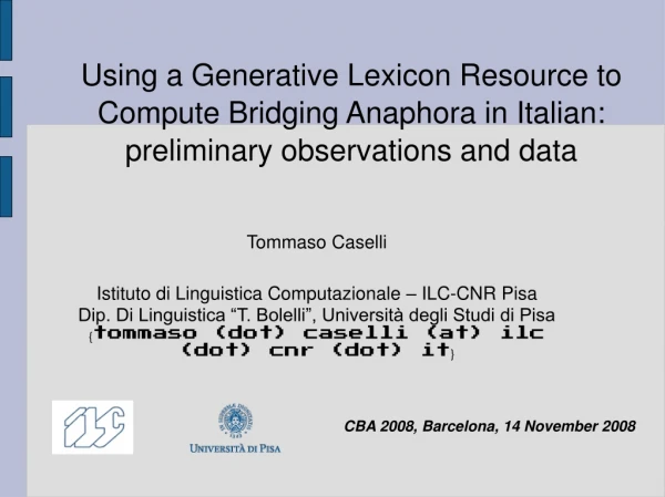 Using a Generative Lexicon Resource to Compute Bridging Anaphora in Italian: