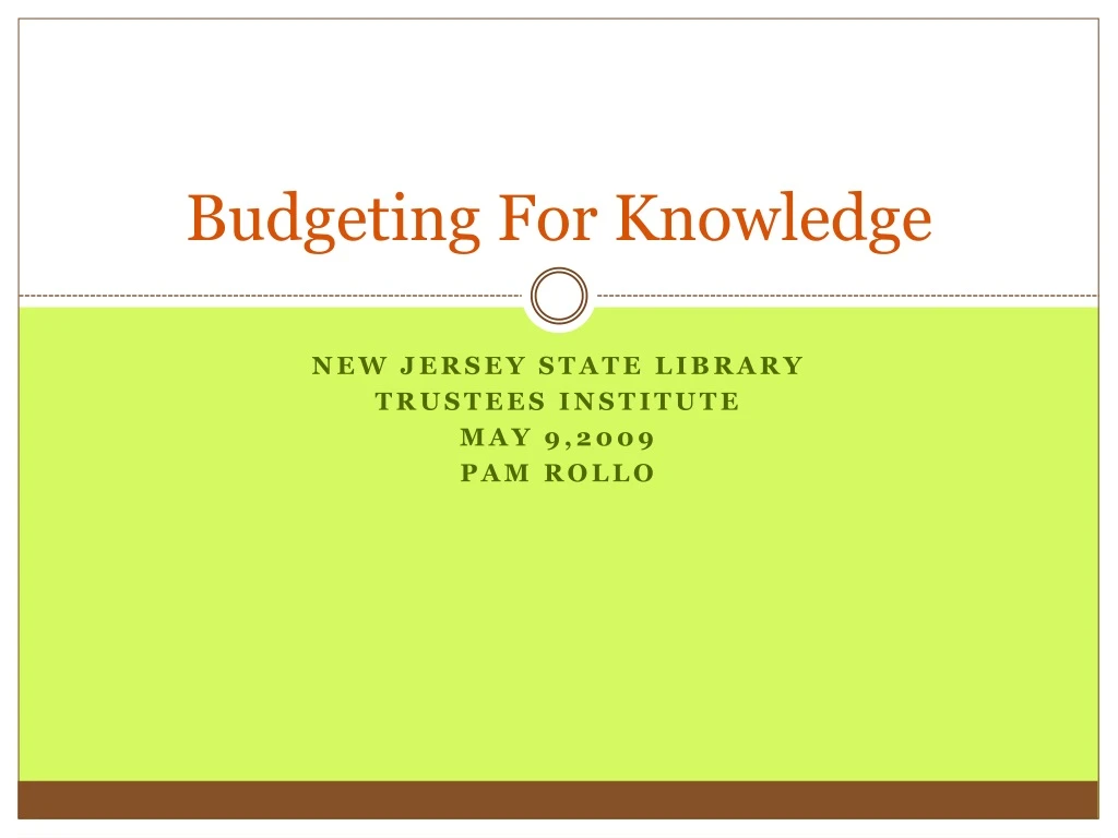 budgeting for knowledge