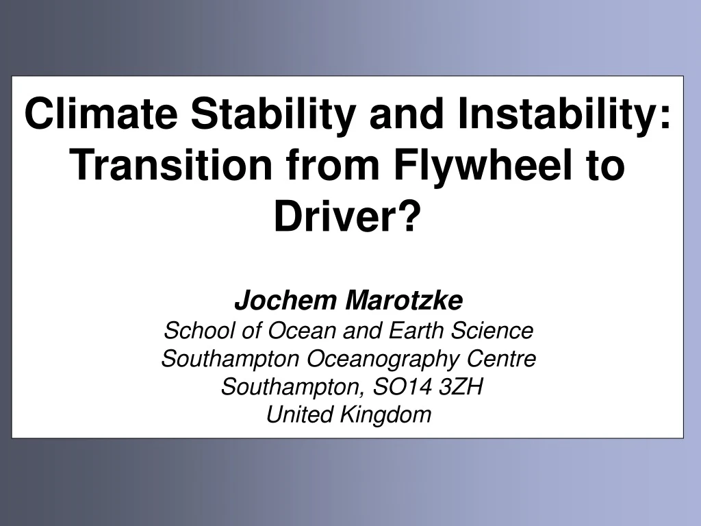 climate stability and instability transition from