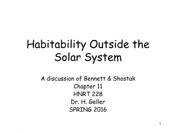 Habitability Outside the Solar System