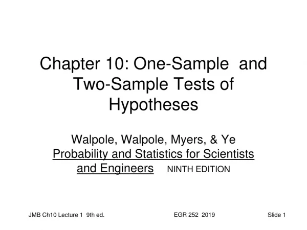 Chapter 10: One-Sample  and Two-Sample Tests of Hypotheses