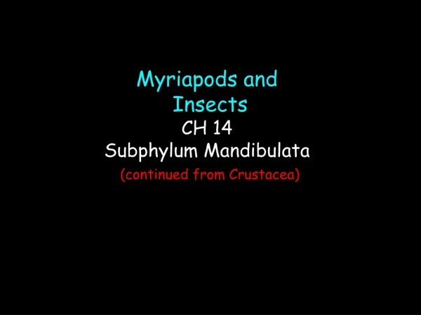 Myriapods and   Insects CH 14  Subphylum Mandibulata (continued from Crustacea)