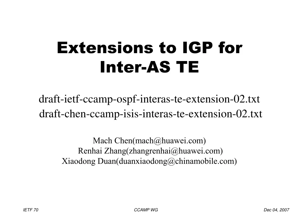 extensions to igp for inter as te draft ietf