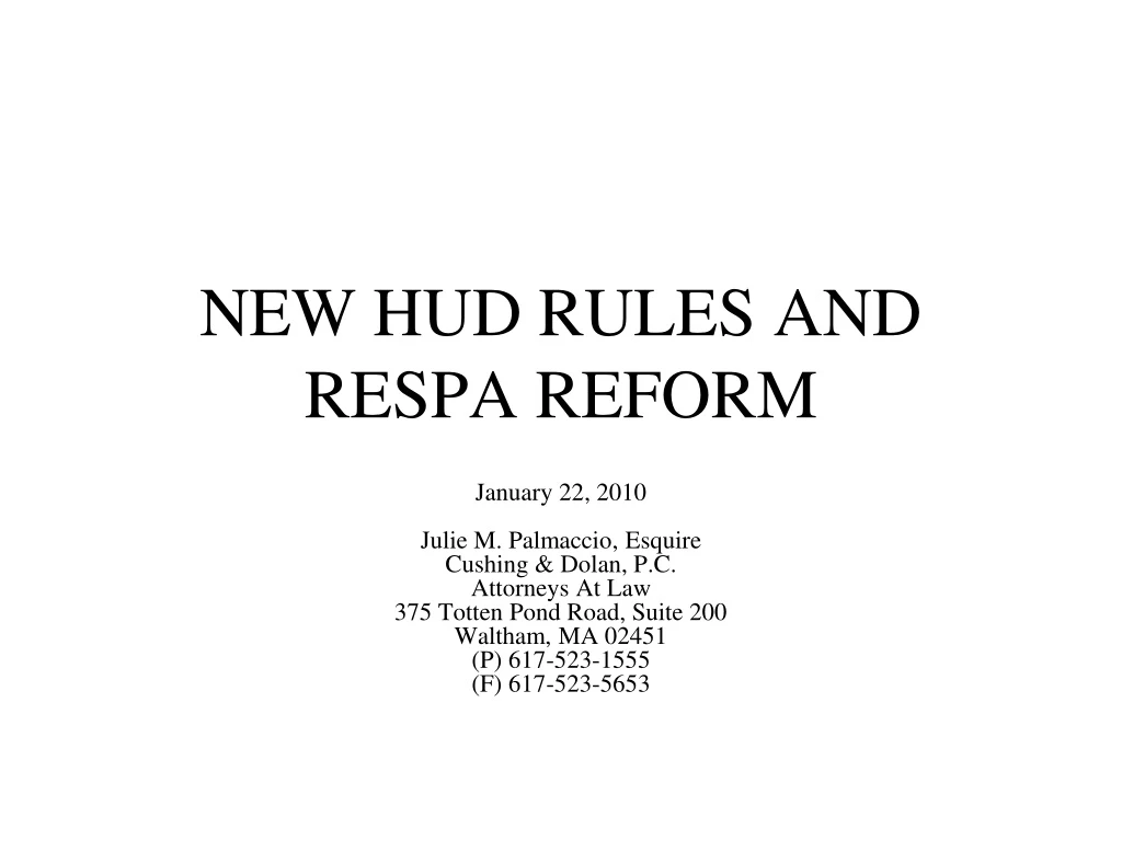 new hud rules and respa reform