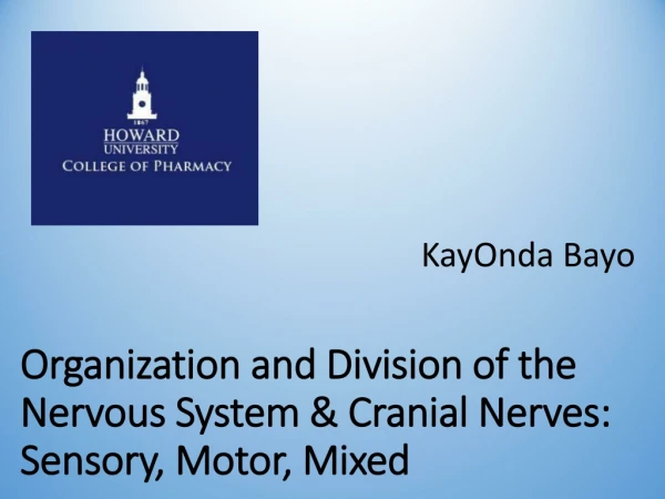 Organization and Division of the Nervous System &amp; Cranial Nerves: Sensory, Motor, Mixed