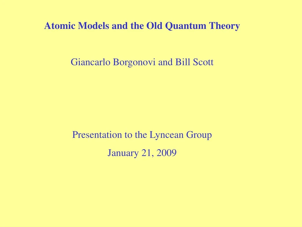 atomic models and the old quantum theory