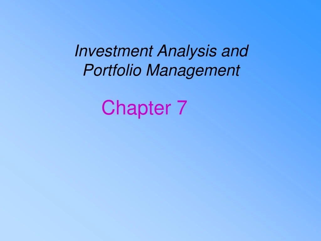 investment analysis and portfolio management