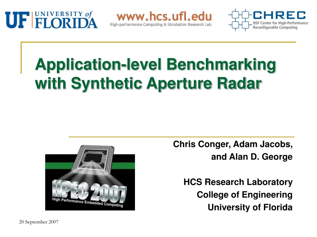 application level benchmarking with synthetic aperture radar