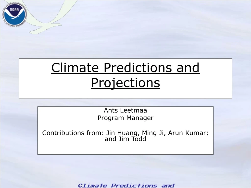 climate predictions and projections