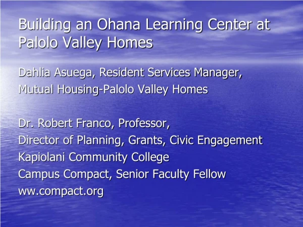 Building an Ohana Learning Center at Palolo Valley Homes