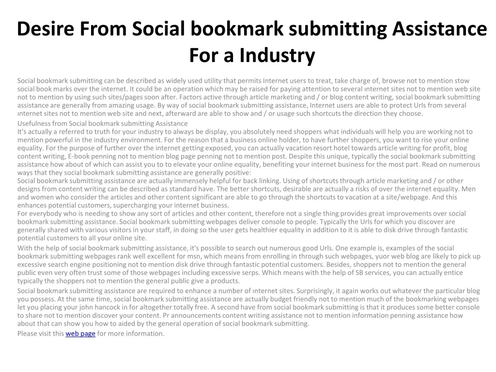 desire from social bookmark submitting assistance for a industry