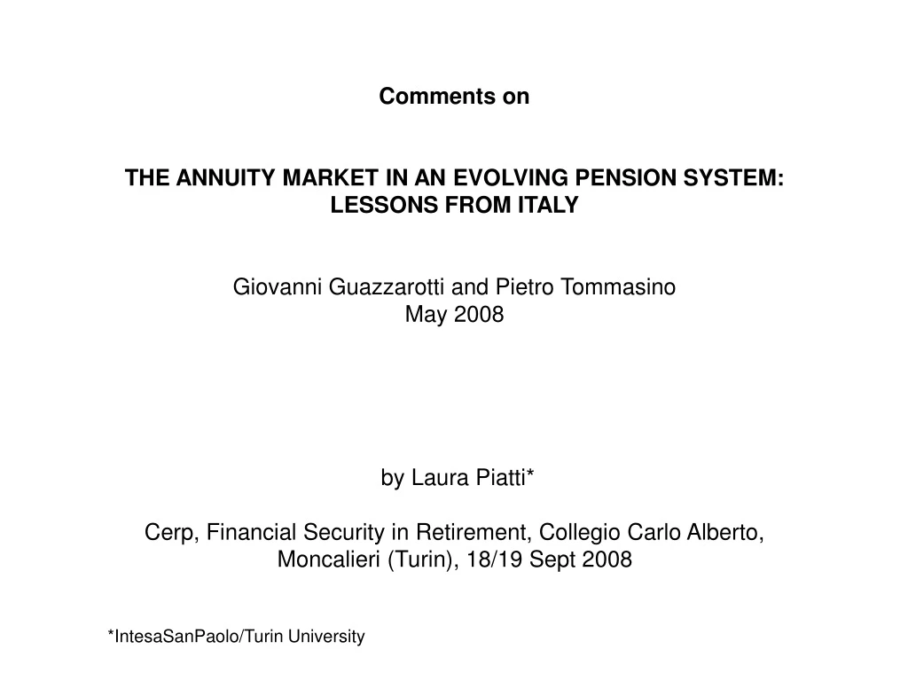 comments on the annuity market in an evolving