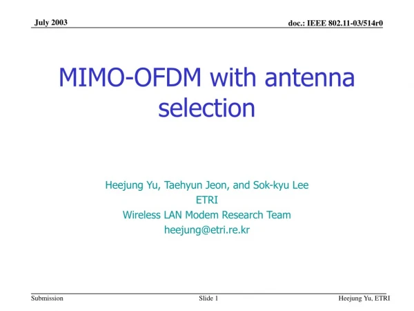 MIMO-OFDM with antenna selection