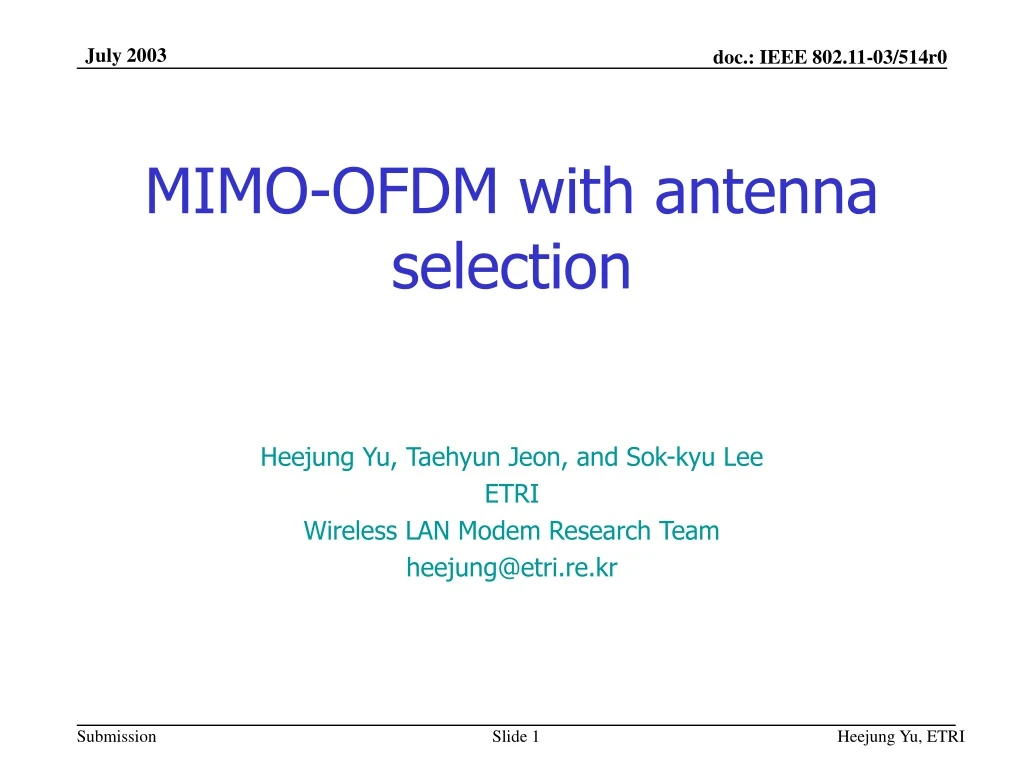 mimo ofdm with antenna selection
