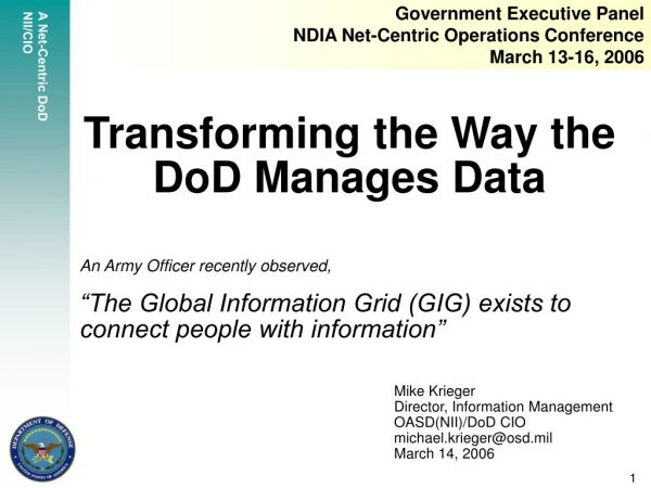Transforming the Way the  DoD Manages Data