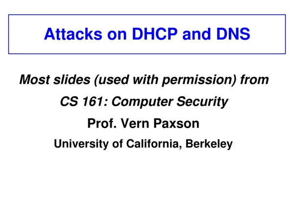 Attacks on DHCP and DNS