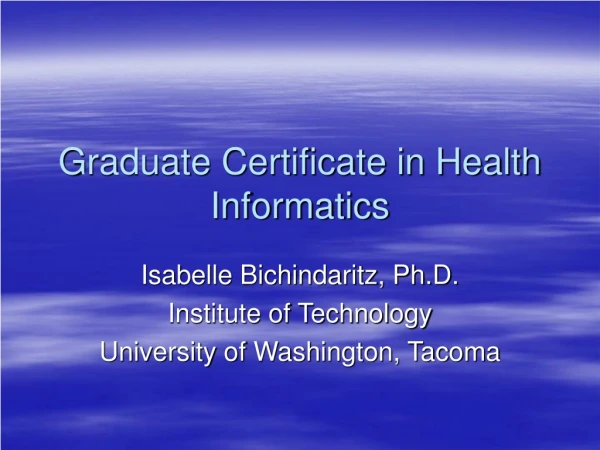 Graduate Certificate in Health Informatics