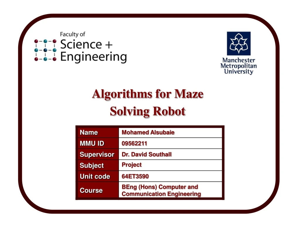 PPT - Algorithms For Maze Solving Robot PowerPoint Presentation, Free ...