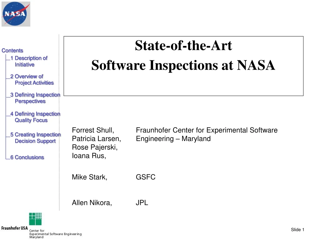 state of the art software inspections at nasa