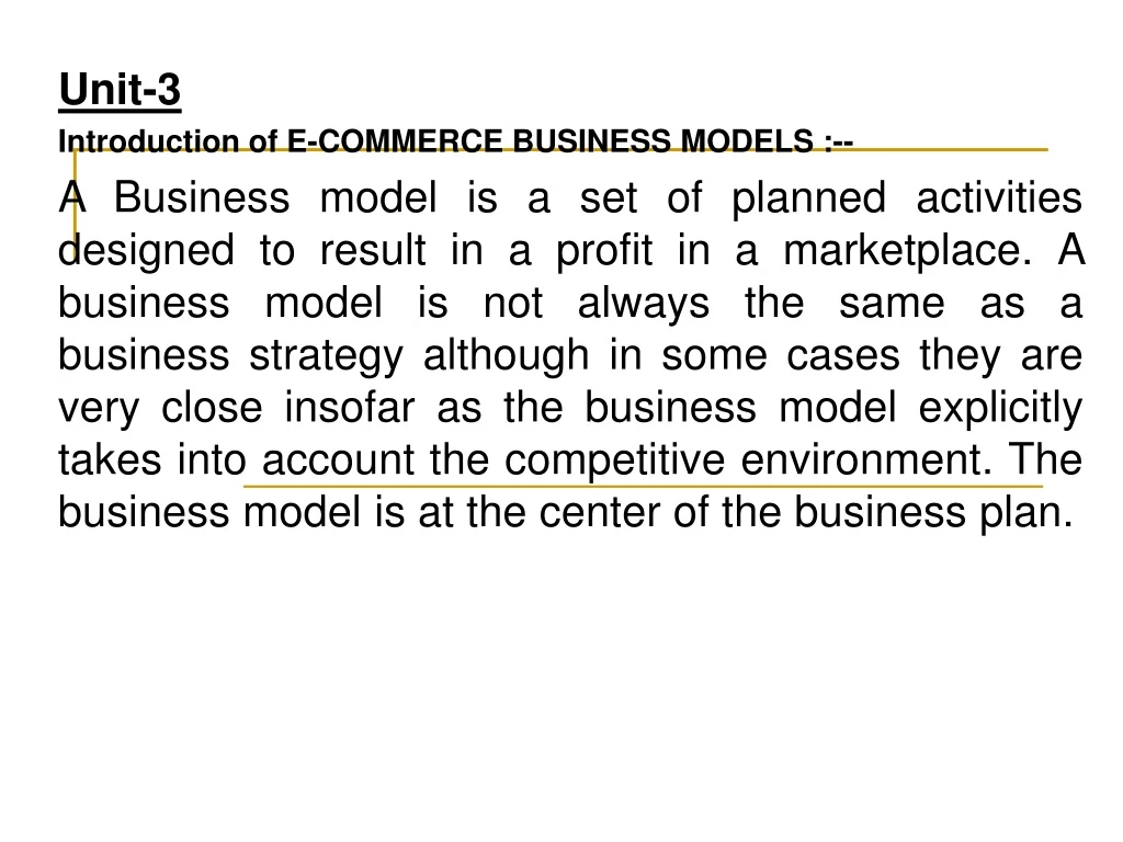 unit 3 introduction of e commerce business models