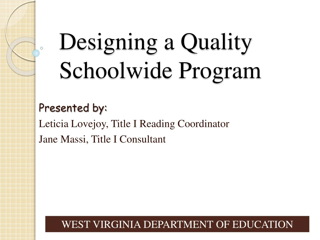 designing a quality schoolwide program