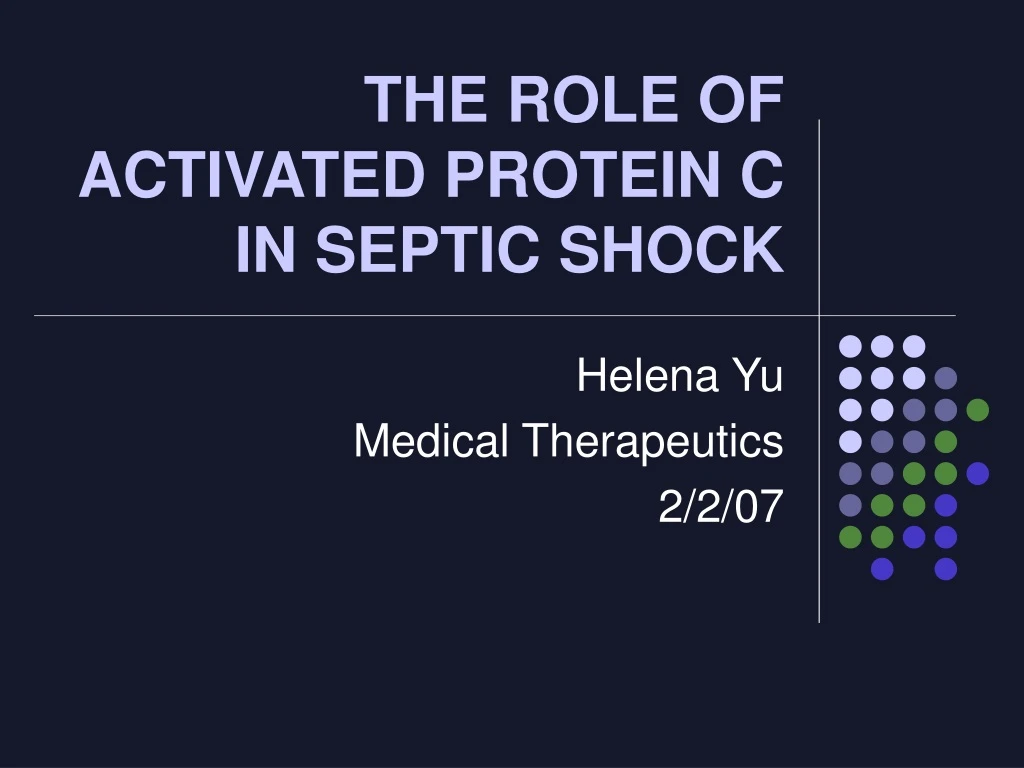 the role of activated protein c in septic shock