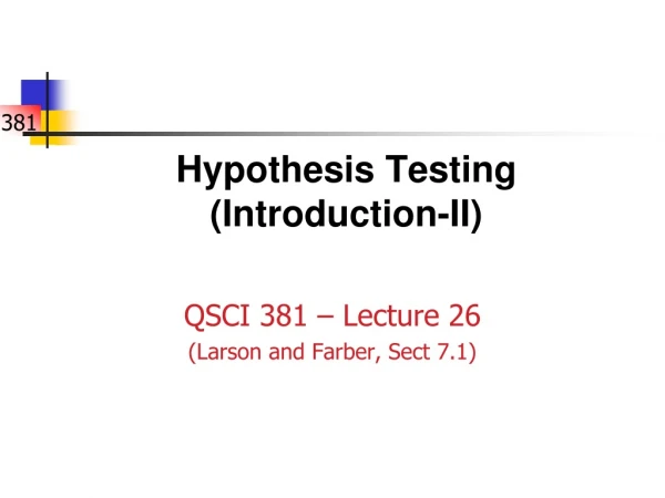 Hypothesis Testing (Introduction-II)