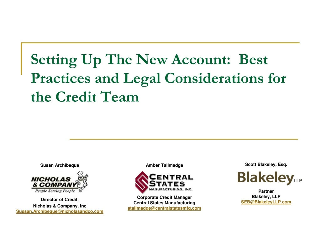 setting up the new account best practices and legal considerations for the credit team