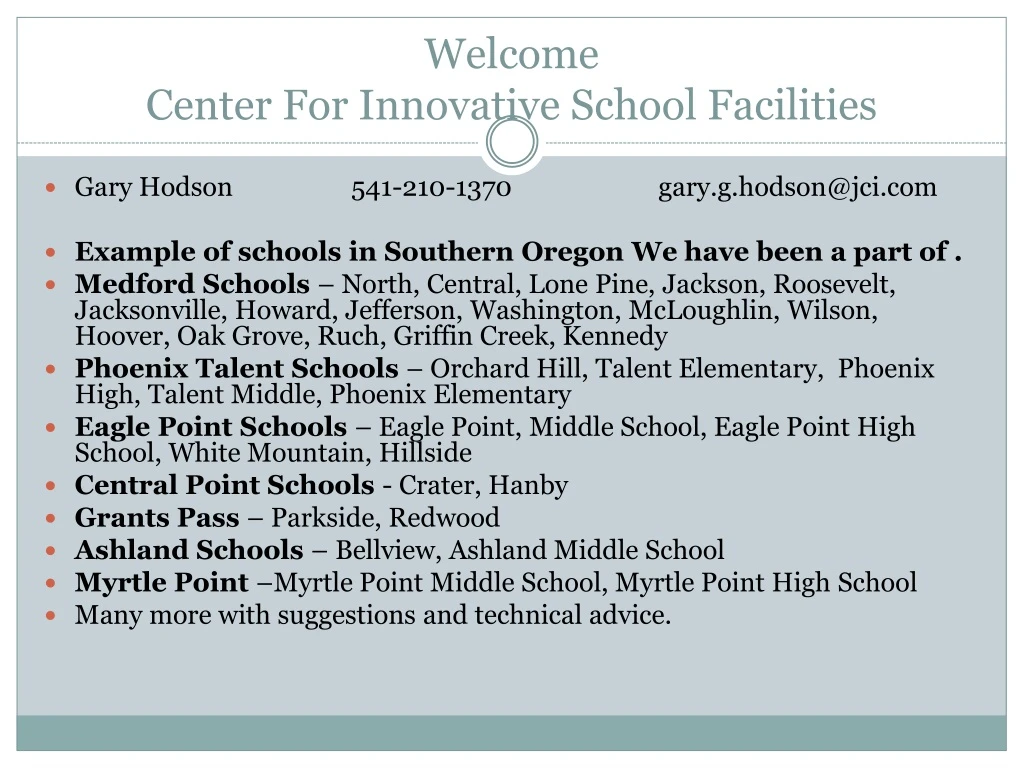 welcome center for innovative school facilities