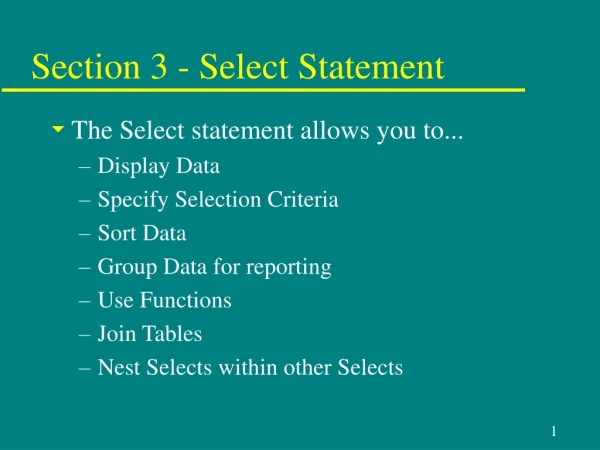 Section 3 - Select Statement