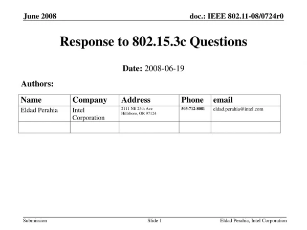 Response to 802.15.3c Questions