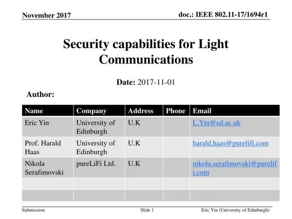 Security capabilities for Light Communications