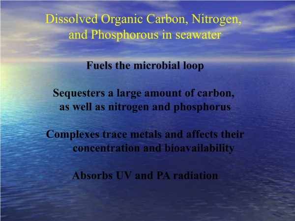 Fuels the microbial loop Sequesters a large amount of carbon,  as well as nitrogen and phosphorus