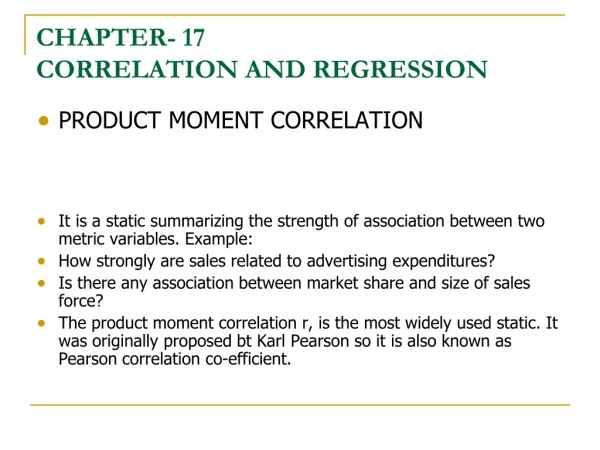 CHAPTER- 17 CORRELATION AND REGRESSION
