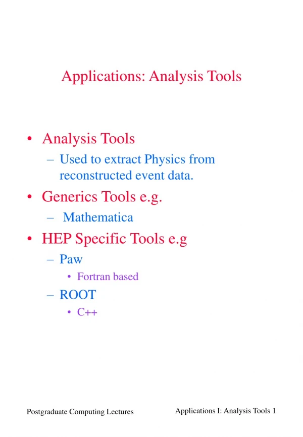 Applications: Analysis Tools