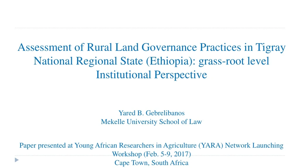 assessment of rural land governance practices