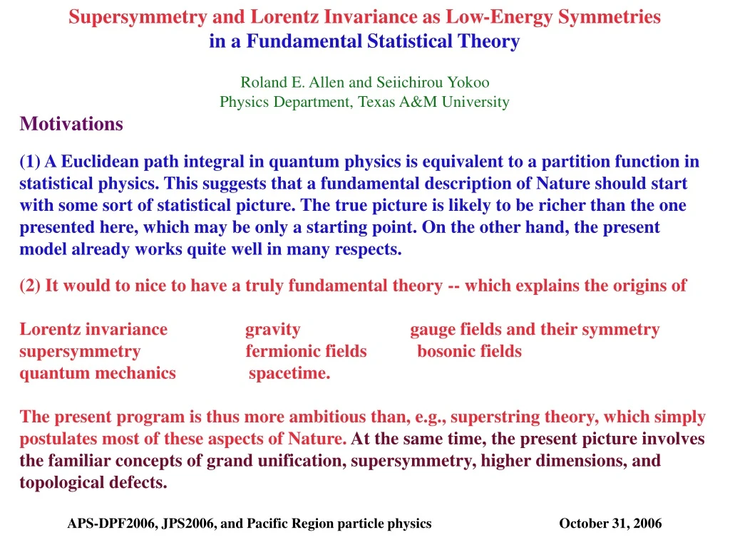 supersymmetry and lorentz invariance