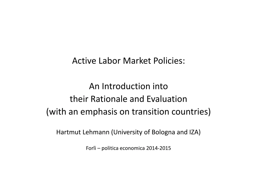 active labor market policies an introduction into