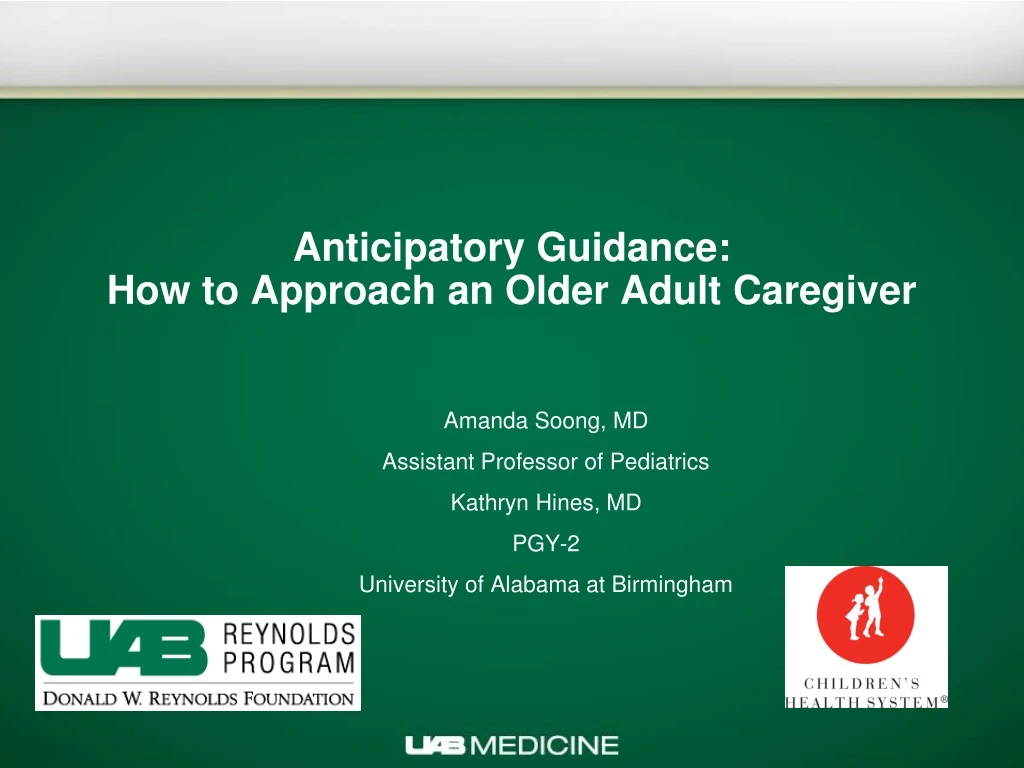 anticipatory guidance how to approach an older adult caregiver