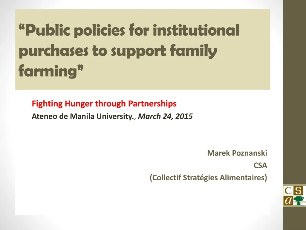public policies for institutional purchases to support family farming