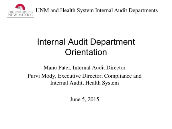 Internal Audit Department Orientation