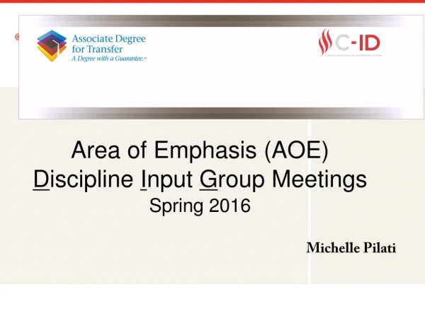 Area of Emphasis (AOE) D iscipline  I nput  G roup Meetings Spring 2016 Michelle Pilati