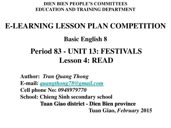 E-LEARNING LESSON PLAN COMPETITION