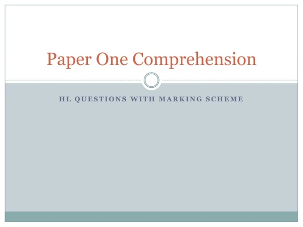 Paper One Comprehension