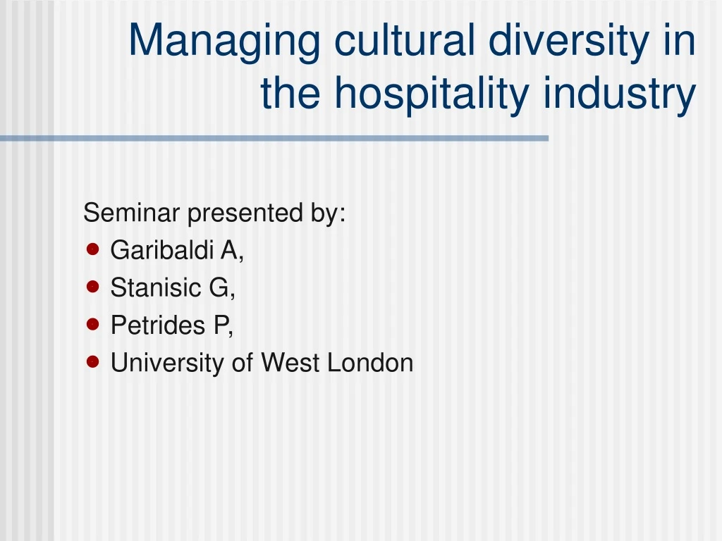 managing cultural diversity in the hospitality