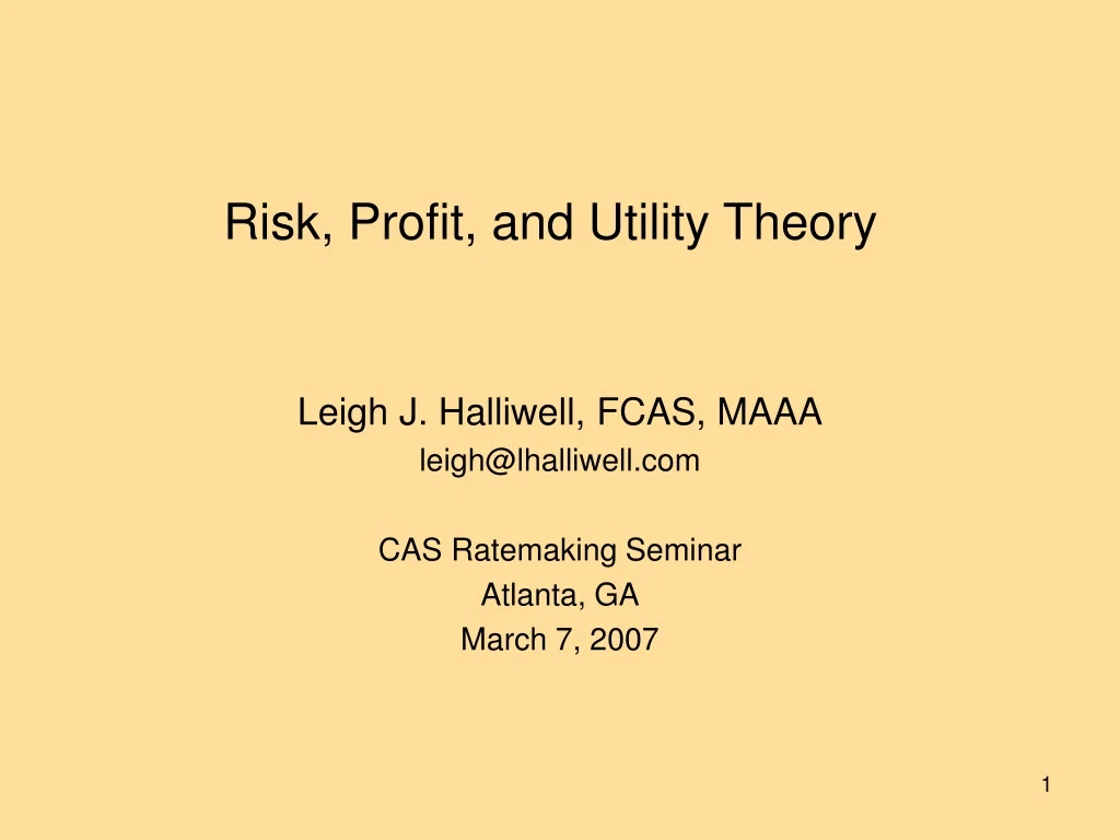 risk profit and utility theory