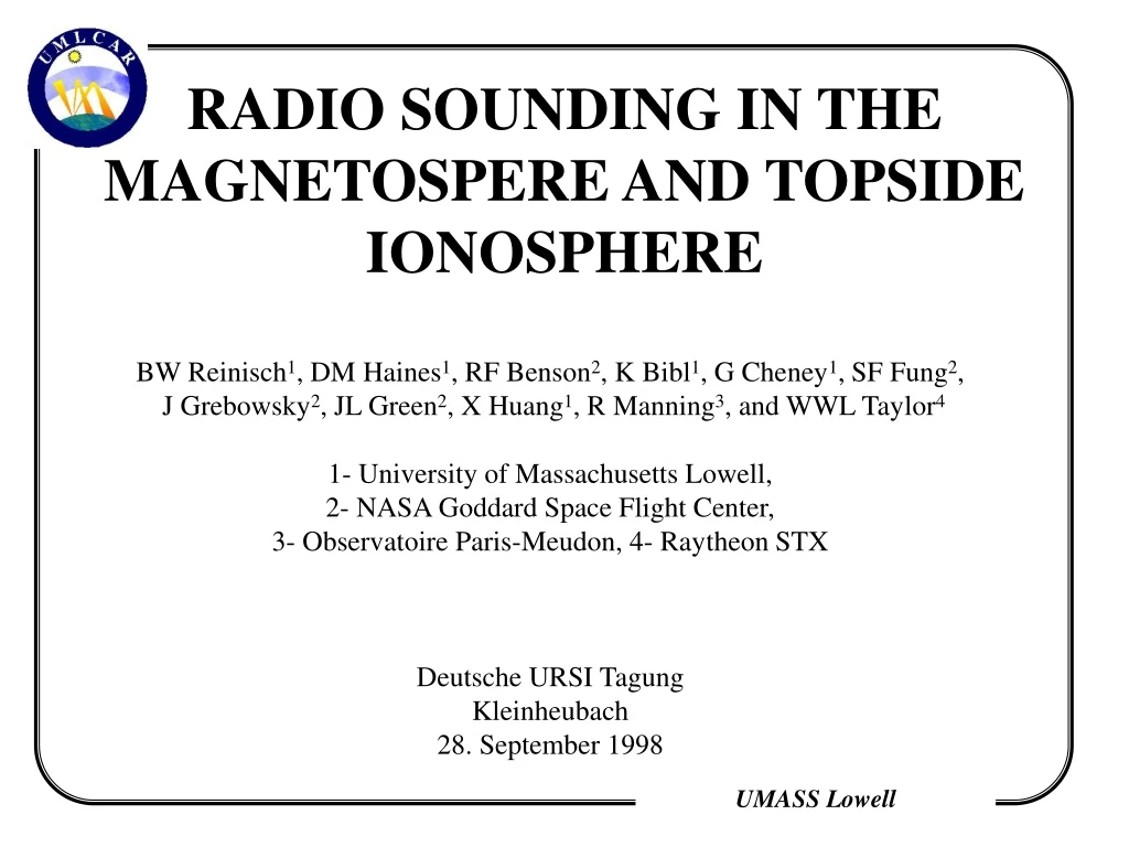 radio sounding in the magnetospere and topside ionosphere