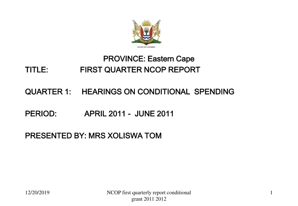 province eastern cape title first quarter ncop